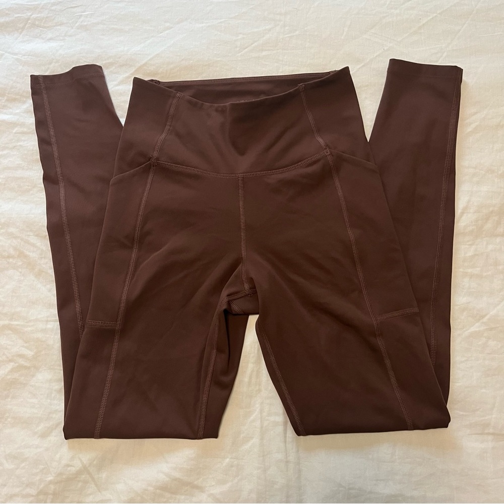 Girlfriend collective brown high waisted leggings with pockets worn once